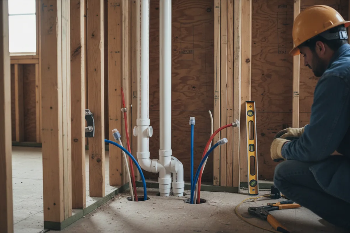Drain and supply rough-in during Leak Detection in Bock