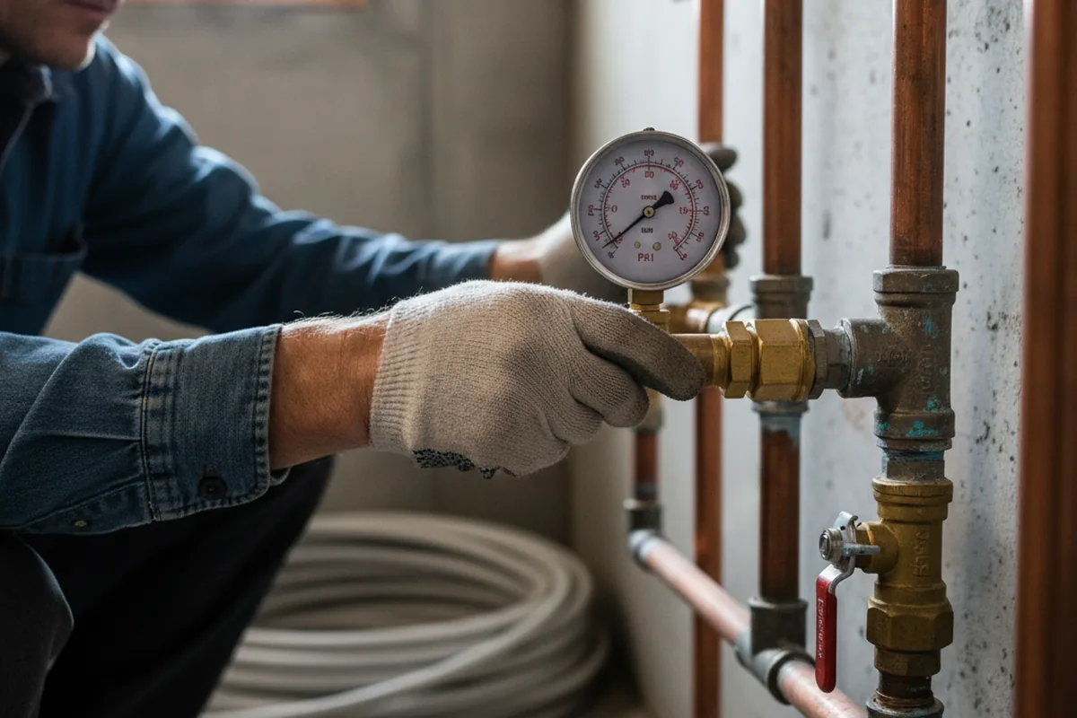 Pressure testing a repaired line during Water Line Repair in Bock